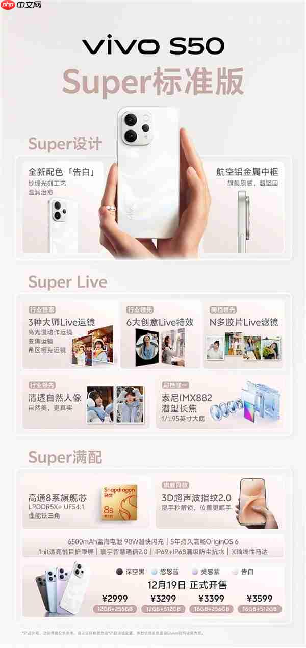 一图读懂vivo S50：田曦薇代言 2999元起  第2张