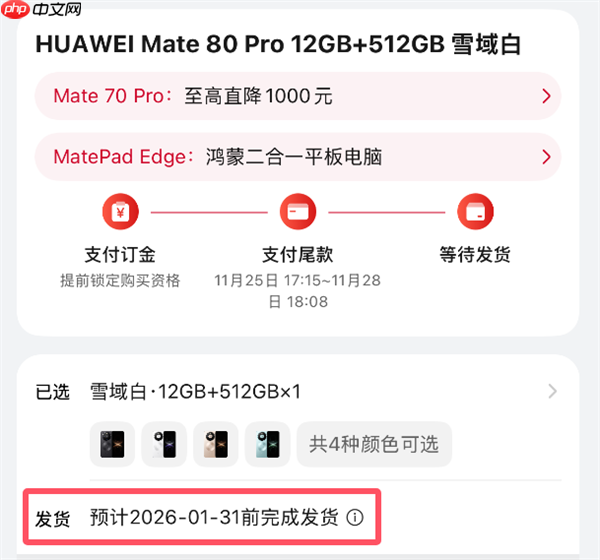 最强Mate供不应求！华为Mate 80系列官网发货已排到2026年1月底  第3张