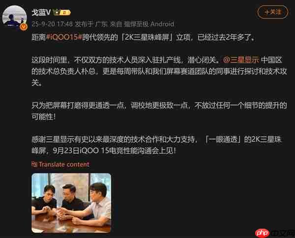 最完美的2K直屏！iQOO 15首发2K三星珠峰屏：一眼通透  第3张