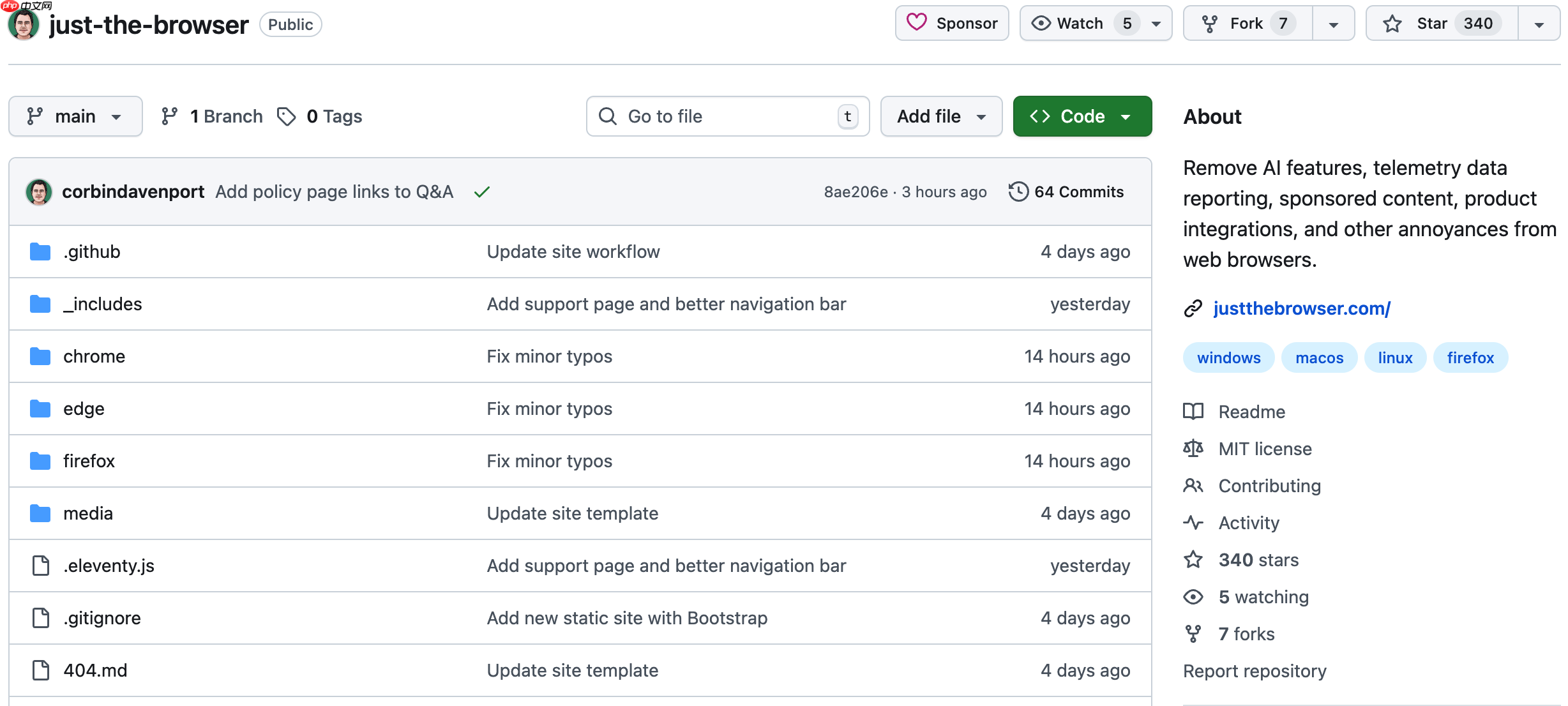 开源工具 Just the Browser：一键移除 Chrome、Edge、Firefox 的 AI、遥测与商业插件  第1张