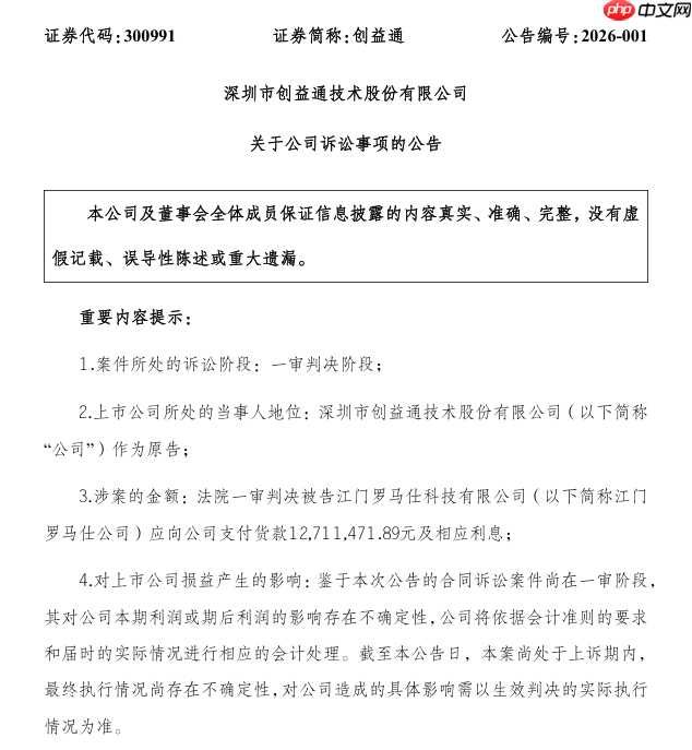 罗马仕遭供应商创益通起诉追讨货款，一审被判支付 1271 万元  第1张