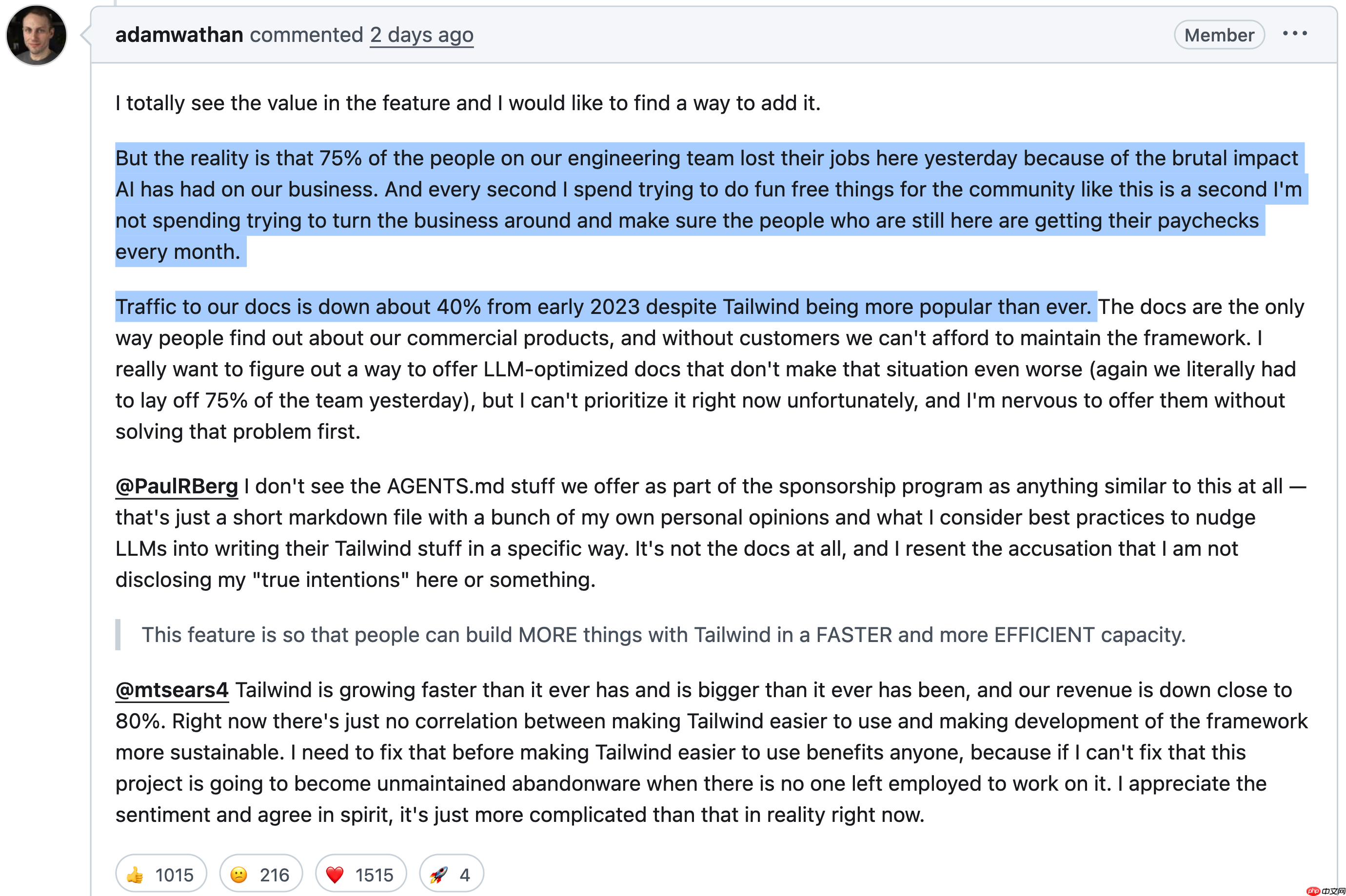 开源前端框架 Tailwind 开发团队因 AI 冲击裁员 75%  第2张