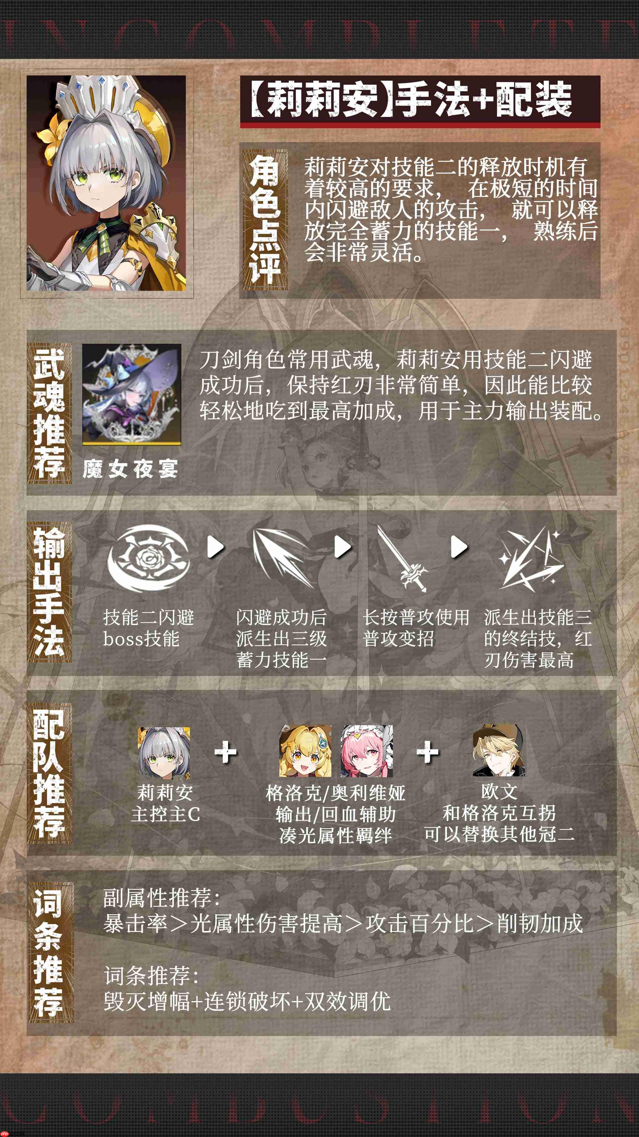 《辉烬》莉莉安输出手法及配装推荐一图流攻略