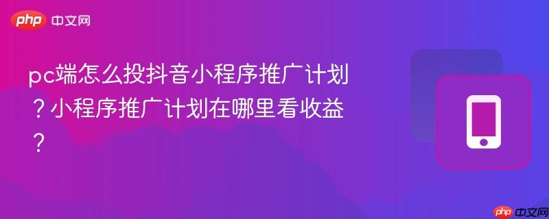 pc端怎么投抖音小程序推广计划？小程序推广计划在哪里看收益？