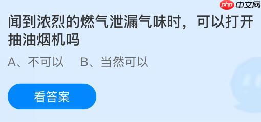 闻到浓烈的燃气泄漏气味时可以打开抽油烟机吗？蚂蚁庄园今日答案最新12.23