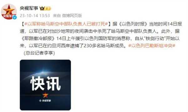 以军称哈马斯空中部队负责人被打死 以下是袭击原因