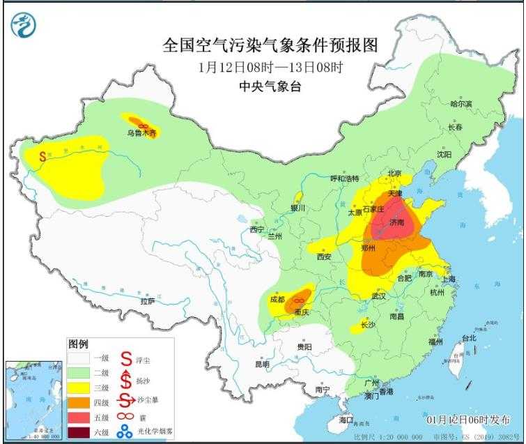 2024年1月12日环境气象预报:华北部分地区有重度霾插图 2024年1月12日环境气象预报:华北部分地区有重度霾