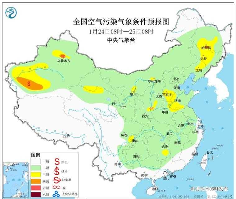 2024年1月24日环境气象预报:全国大部大气扩散条件较好