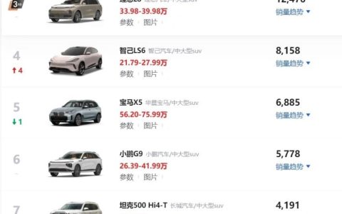 11月中大型SUV销量榜，问界M7夺冠，宝马X5上榜，一款比一款猛