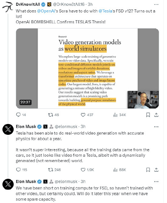 马斯克：特斯拉真实世界模拟和视频生成全球最佳 未来可能出电子游戏