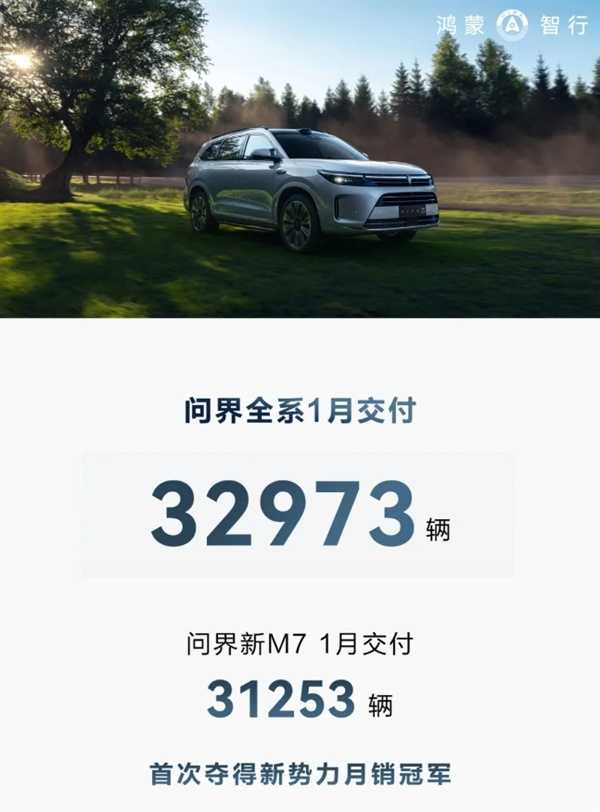 1月造车新势力销量排行，问界首度击败理想！