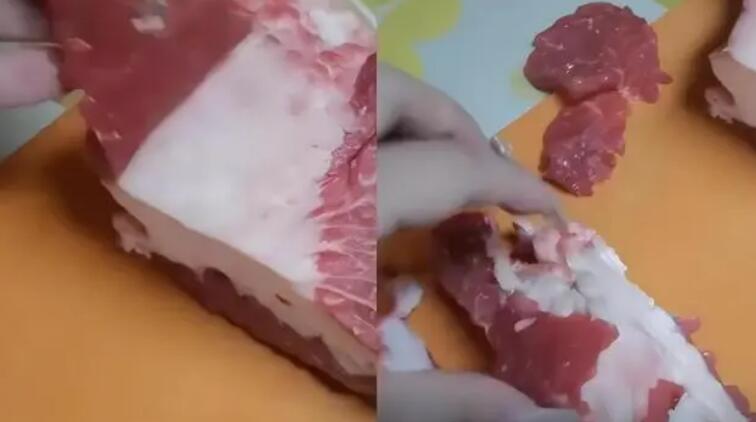 女子买牛肉发现是牛油上贴瘦肉 欺诈消费者太可恶