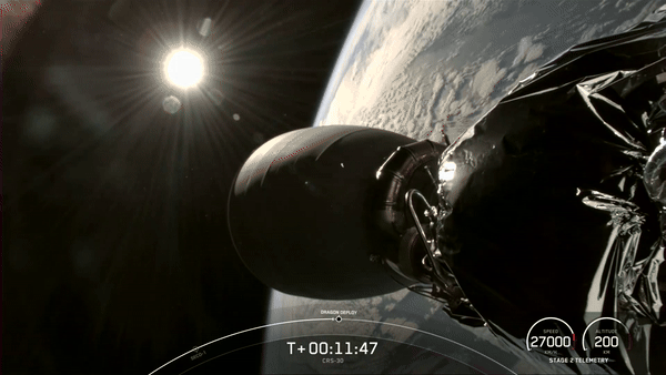 6手猎鹰9号火箭成功发射4手龙飞船：载货超过2.7吨