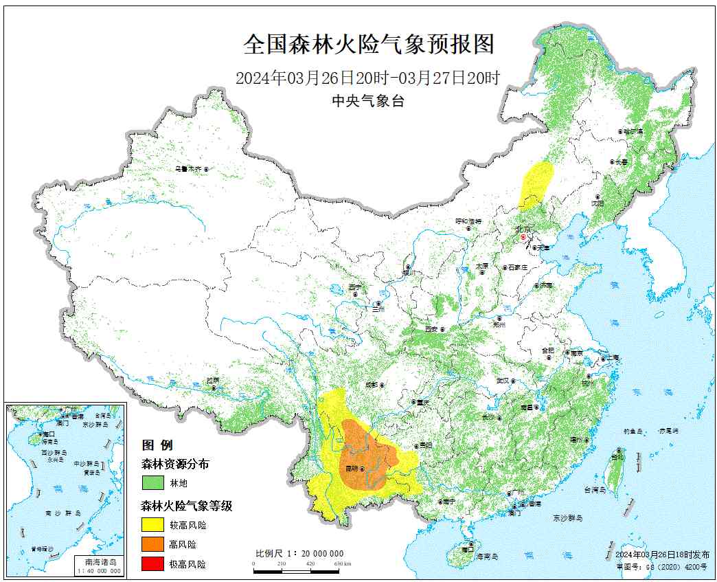 2024年3月27日森林火险气象预报：四川贵州云南等部分地区森林火险气象等级较高