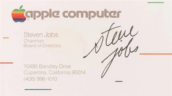 41年历史！乔布斯签名名片拍出131万元天价