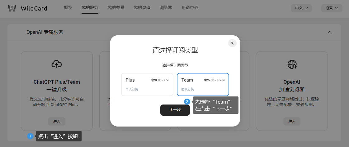 WildCard 升级订阅 ChatGPT Team