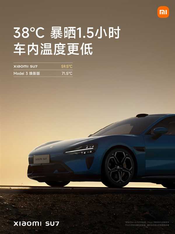 小米SU7天幕玻璃防晒如何:38℃暴晒1.5小时温度比特斯拉Model 3低插图2 小米SU7天幕玻璃防晒如何:38℃暴晒1.5小时温度比特斯拉Model 3低