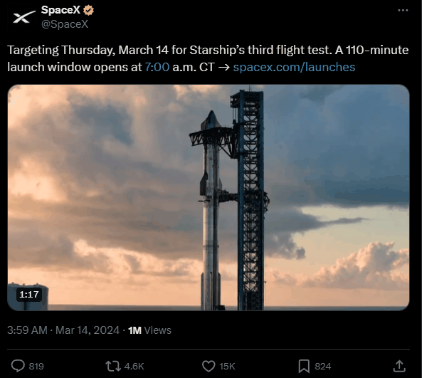 人类史上最强火箭！马斯克星舰今晚第三次试飞：首次测试发动机太空重新点火