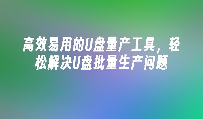 高效易用的U盘量产工具，轻松解决U盘批量生产问题