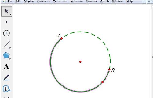 几何画板中使绘制的圆有一部分虚线的操作方法