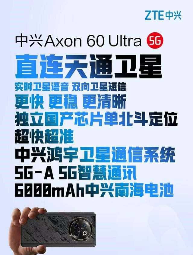 中兴Axon 60 Ultra手机发布: 配双卫星双系统鸿宇+天通 6000mAh电池插图1