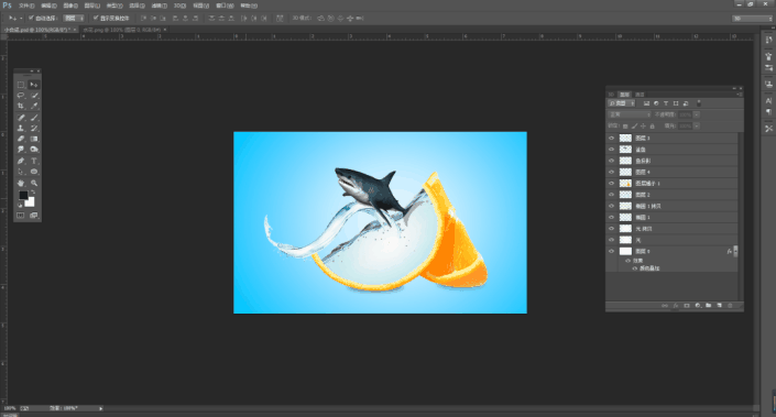 创意合成,通过PS制作鲨鱼在橙子里游泳的创意画面插图14 创意合成,通过PS制作鲨鱼在橙子里游泳的创意画面
