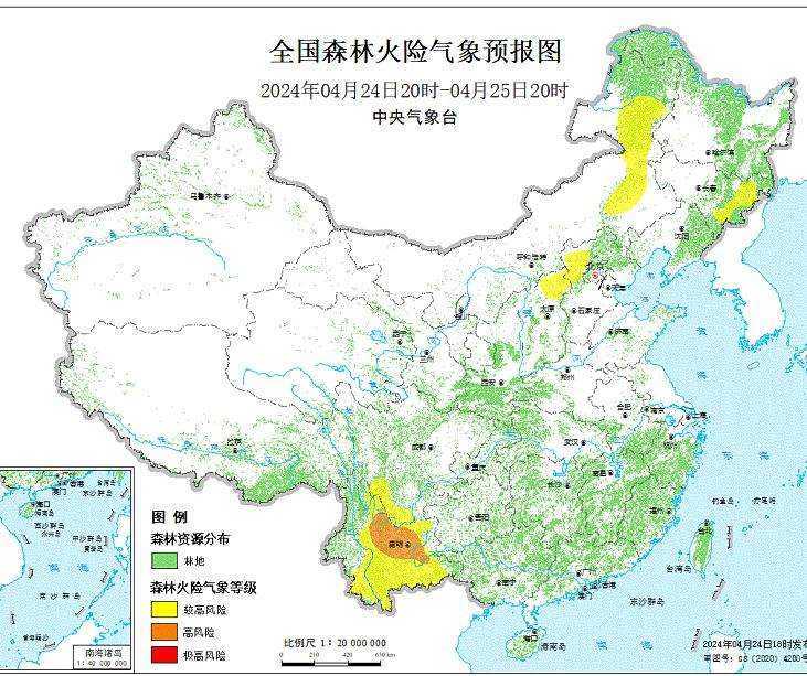 2024年4月25日森林火险气象预报：云南中北部的局部地区森林火险气象等级高