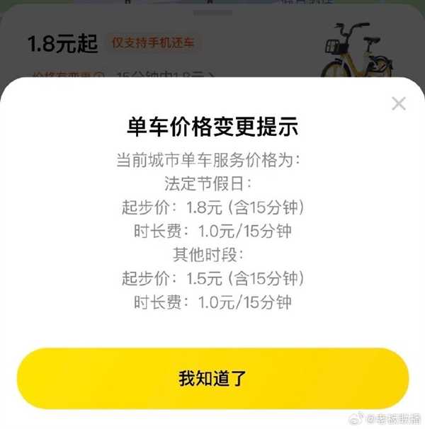 美团单车节假日起步价上涨20%：1.8元/15分钟 你还愿意骑吗