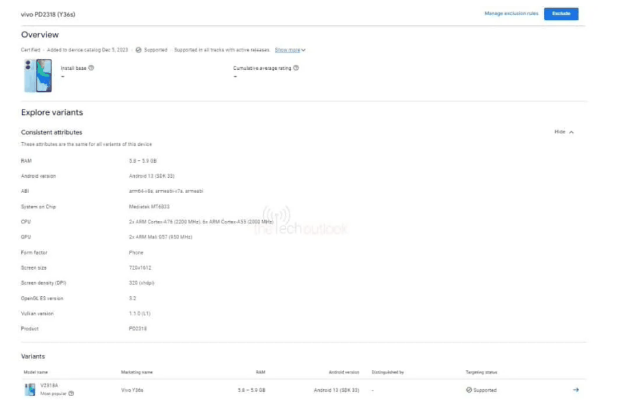 vivo Y36s通过谷歌Play验证,配备天玑6020与8/12GB RAM插图1 vivo Y36s通过谷歌Play验证,配备天玑6020与8/12GB RAM