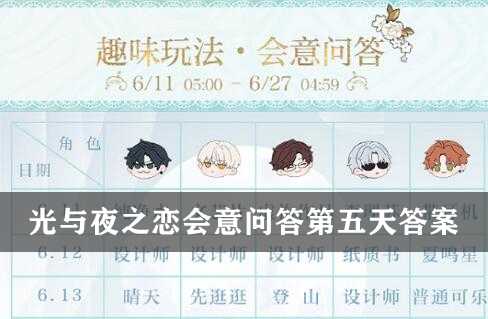 光与夜之恋会意问答第五天答案一览插图 光与夜之恋会意问答第五天答案一览