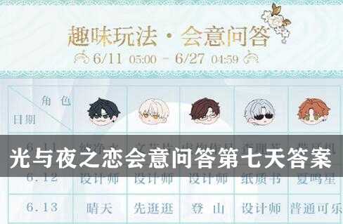 光与夜之恋会意问答第七天答案一览