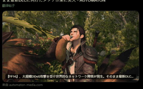 《最终幻想14》服务器遭受大规模DDoS攻击，导致多个地区的数据中心陷入故障状态