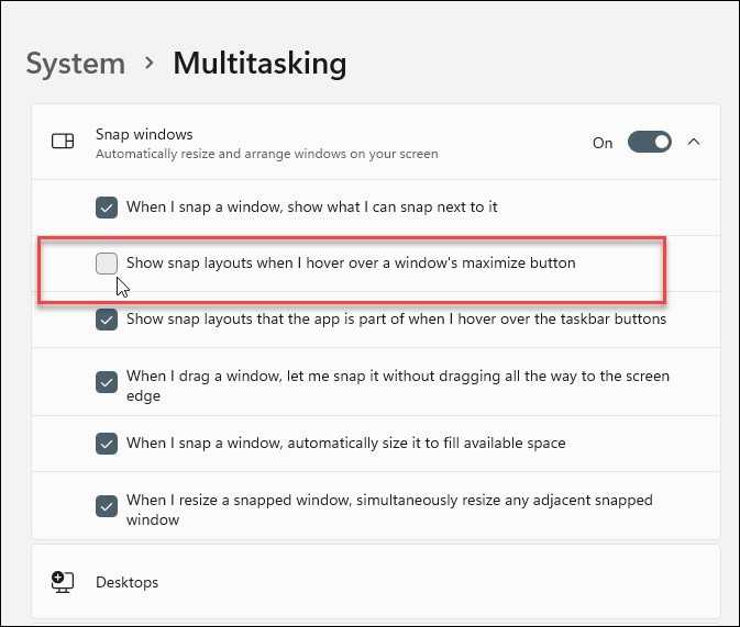 Windows 11怎么禁用快照布局? win11不使用快照布局的技巧插图4 Windows 11怎么禁用快照布局_ win11不使用快照布局的技巧