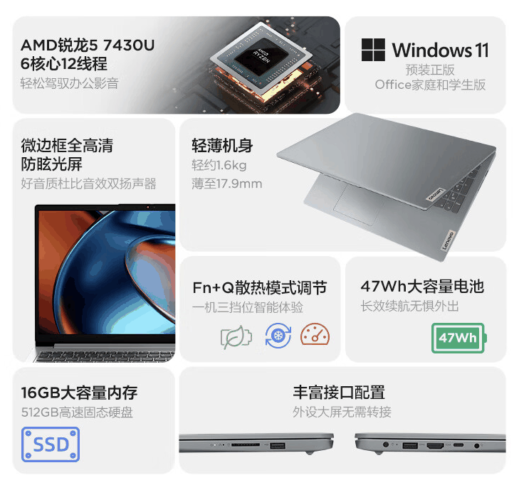 联想 IdeaPad 15s 锐龙版笔记本开售:R5插图1 联想 IdeaPad 15s 锐龙版笔记本开售:R5-7430U + 16GB + 512GB 售 3099 元