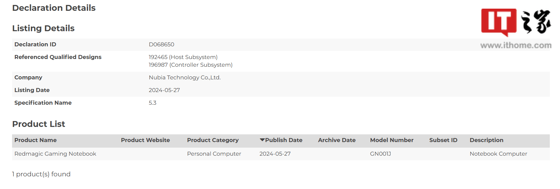 红魔首款电竞游戏本 GN001J 通过多项认证并现身 Geekbench 数据库:i9插图1 红魔首款电竞游戏本 GN001J 通过多项认证并现身 Geekbench 数据库:i9-13950HX + RTX 4070