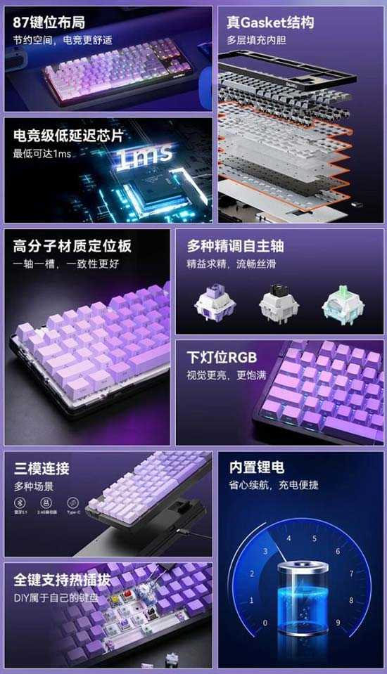 凯华联名云霄轴! 达尔优EK87Pro三模机械键盘拆解评测插图9