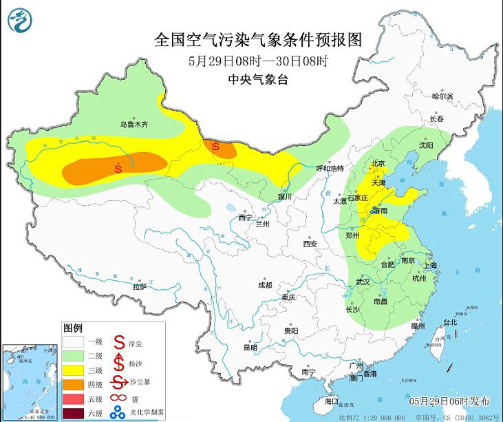 2024年5月29日环境气象预报:西北部分地区有沙尘天气插图 2024年5月29日环境气象预报:西北部分地区有沙尘天气