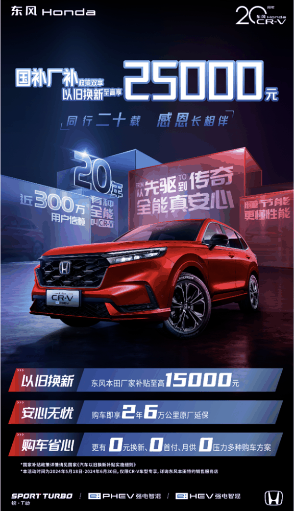 至高补贴2.5万！东风本田CR-V推出以旧换新限时优惠