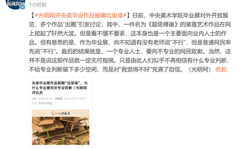 央美毕业展作品被吐槽废纸壳 专家：专业人士向外行网民致歉可笑
