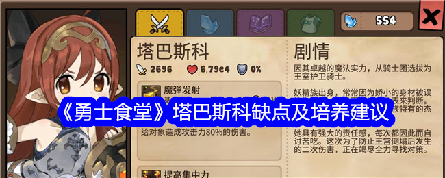 《勇士食堂》塔巴斯科缺点及培养建议插图 《勇士食堂》塔巴斯科缺点及培养建议