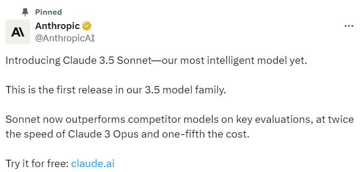 力压GPT插图1 力压GPT-4o!新王Claude 3.5 Sonnet来了,直接免费可用