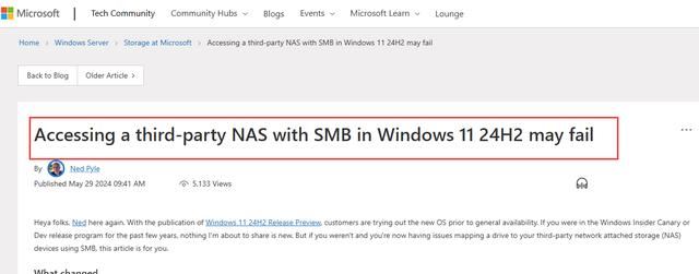 Win11 24H2将调整安全规则 NAS用户访问可能失败插图1