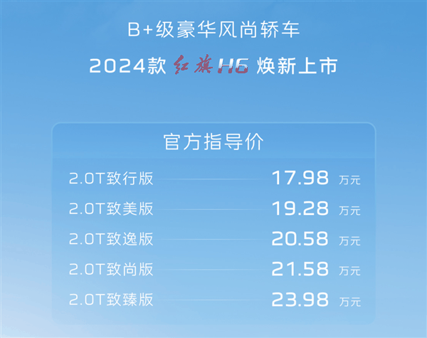 凯美瑞国产强敌!2024款红旗H6上市:17.98万元起插图 凯美瑞国产强敌!2024款红旗H6上市:17.98万元起