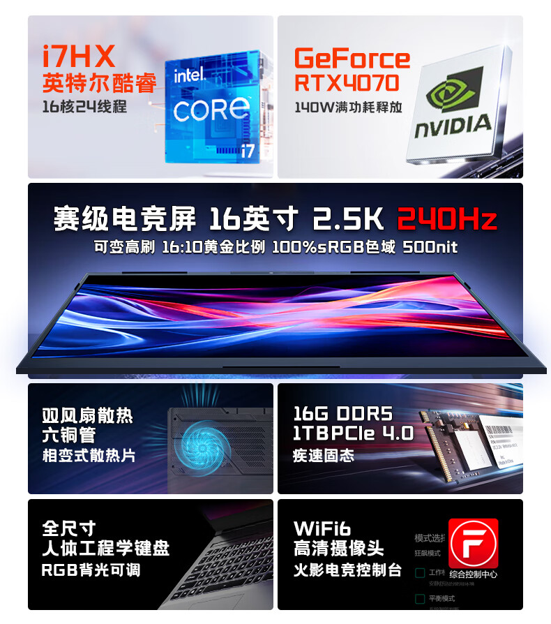 6499 元，火影炙影 H6-X 笔记本首销：i7-12800HX + 16G + 1T + RTX4070