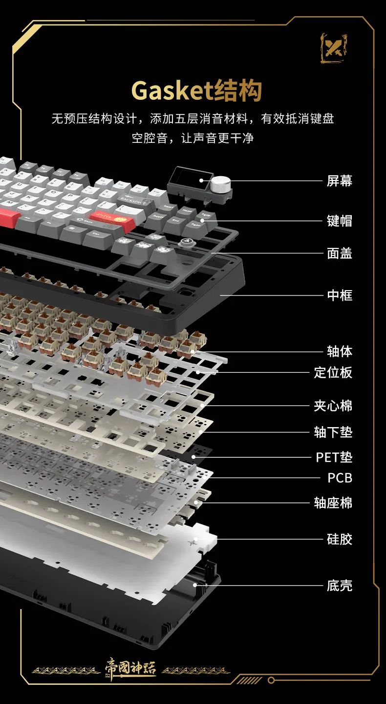 黑爵 ×《帝国神话》联名款三模机械键盘 AK870 发布：84 键 + 可拔插屏幕旋钮模块，首发 299 元