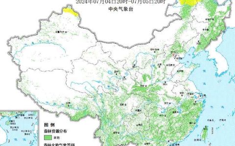 2024年7月5日森林火险气象预报：黑龙江新疆的部分地区森林火险气象等级较高