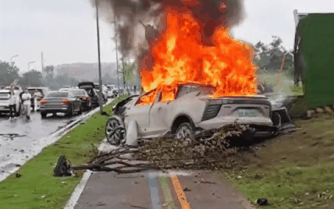 成都一辆高合HiPhi X起火爆燃 事发监控曝光：车速飞快、撞断一排树