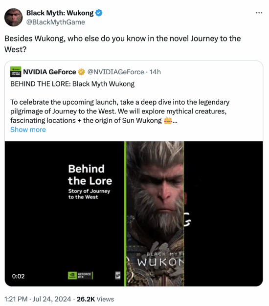 《黑神话》官方询问国外网友：除了悟空 你还知道谁