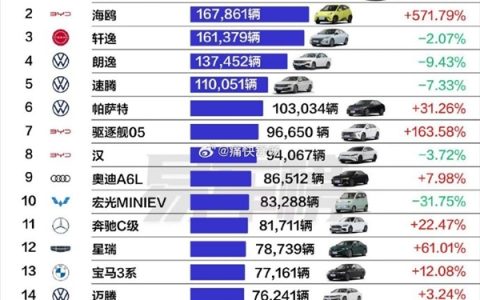 2024年上半年轿车销量排名出炉：比亚迪秦PLUS断崖式领先