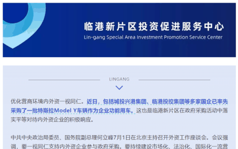 获得官方认可！上海临港多家国企已率先采购特斯拉汽车